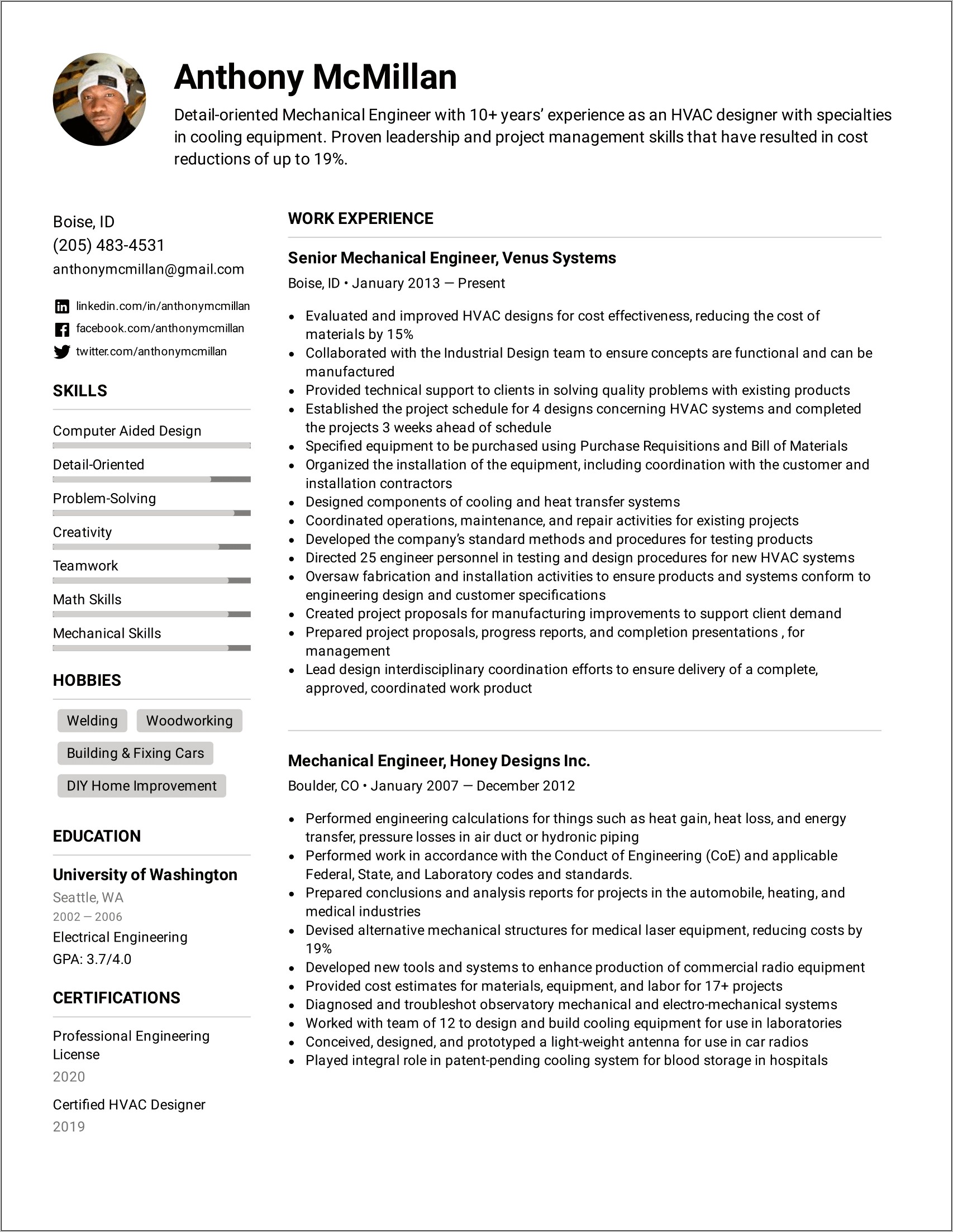Sample Resume For Experienced Hvac Mechanical Engineer