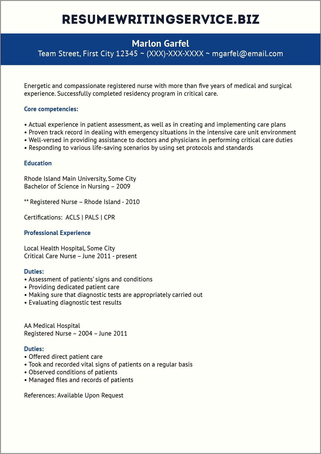 Sample Resume For Experienced Icu Nurse