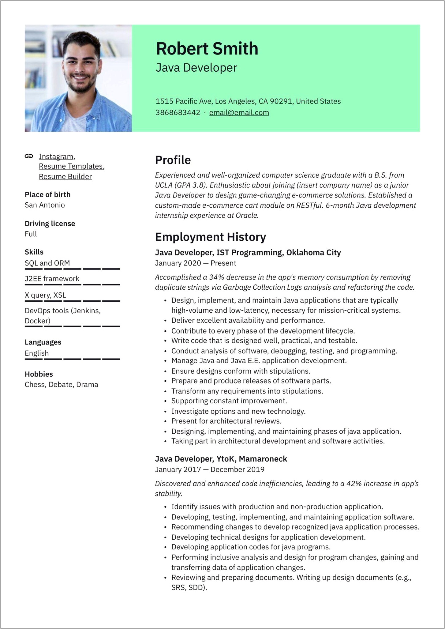 Sample Resume For Experienced Java Engineer