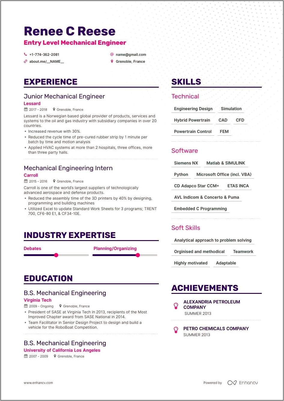 Sample Resume For Experienced Mechanical Engineer Pdf