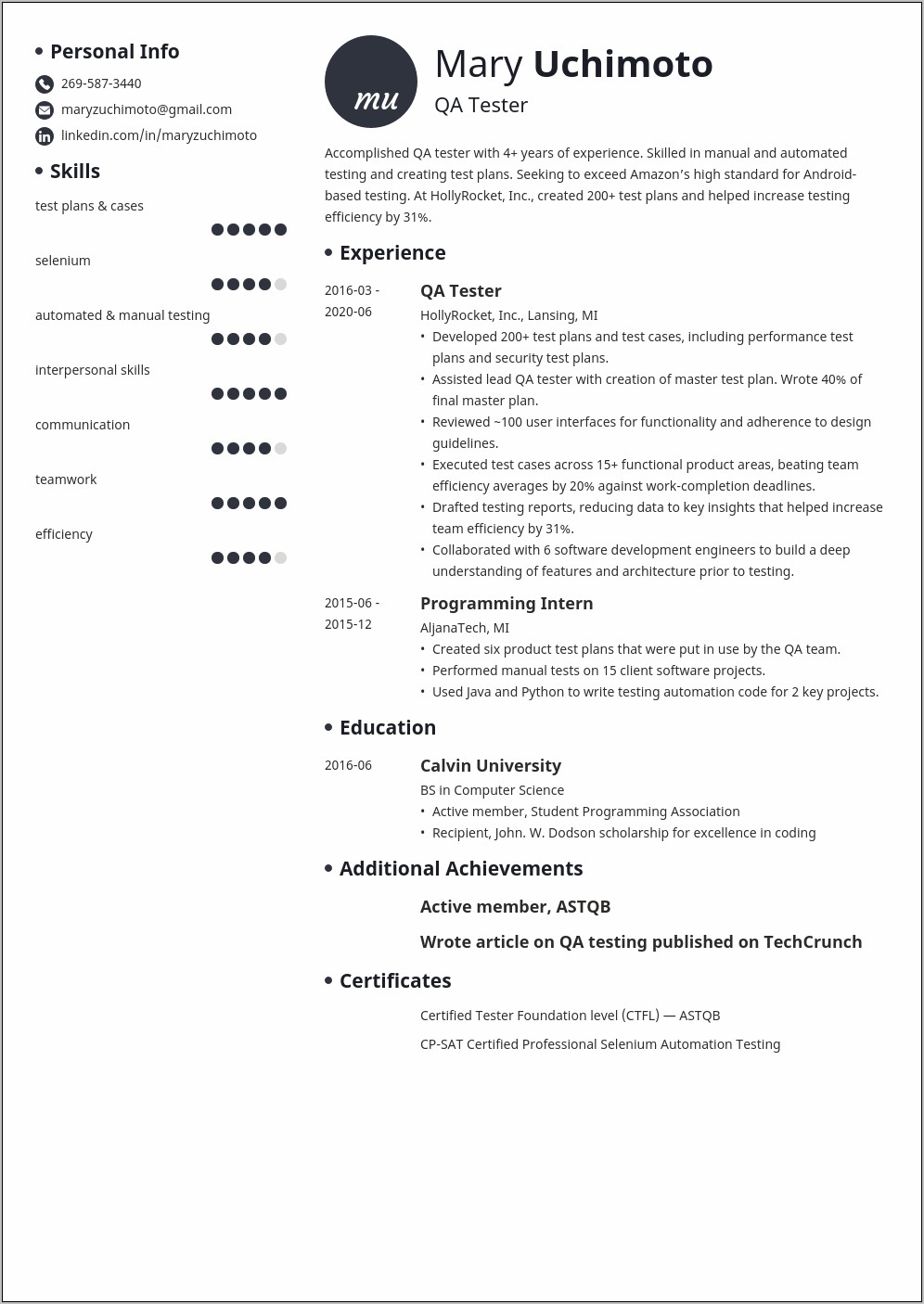 Sample Resume For Experienced Qa Tester