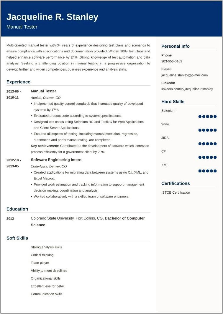 Sample Resume For Experienced Test Engineer Pdf