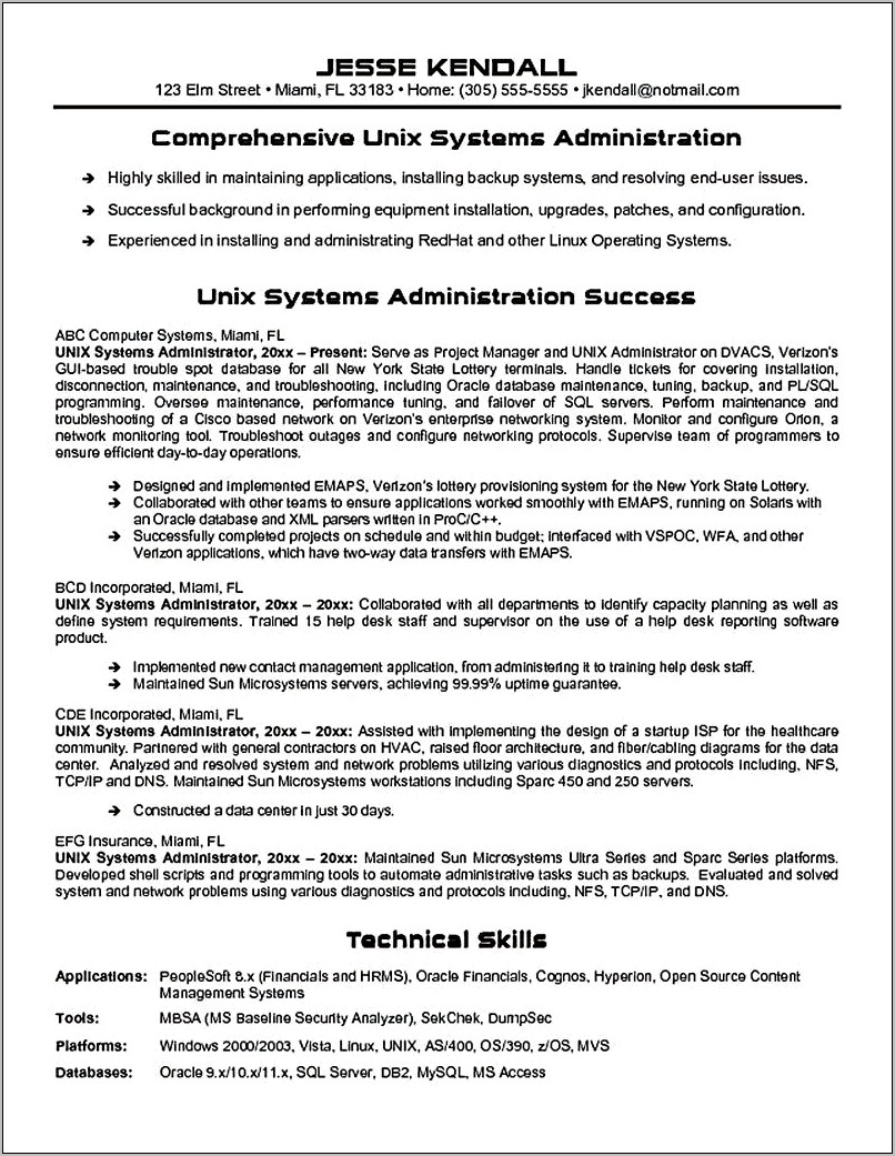 Sample Resume For Experienced Windows System Administrator