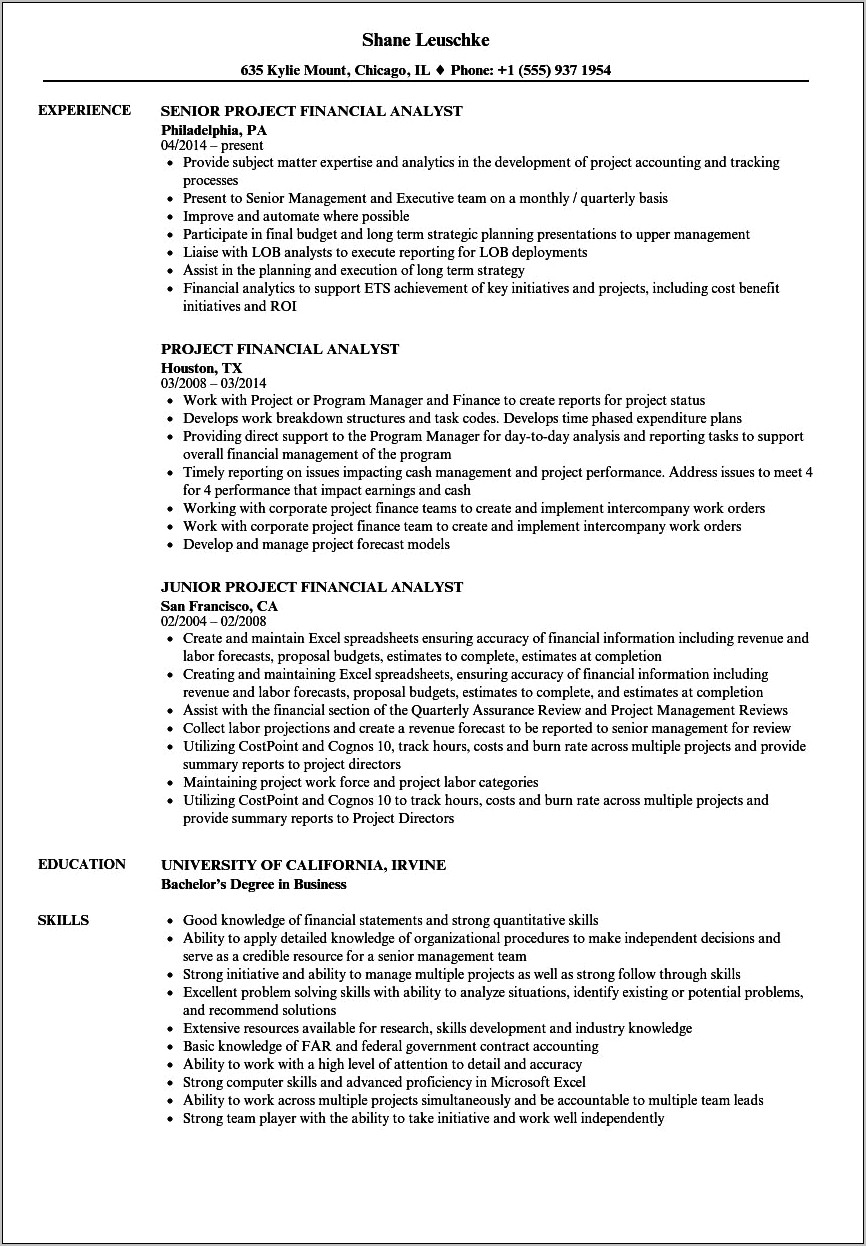Sample Resume For Financial Analyst Job