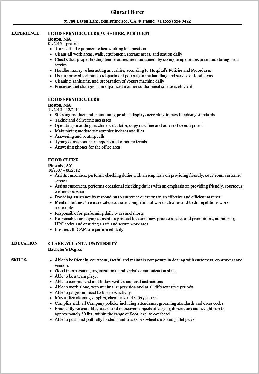 Sample Resume For Fire Department Clerk