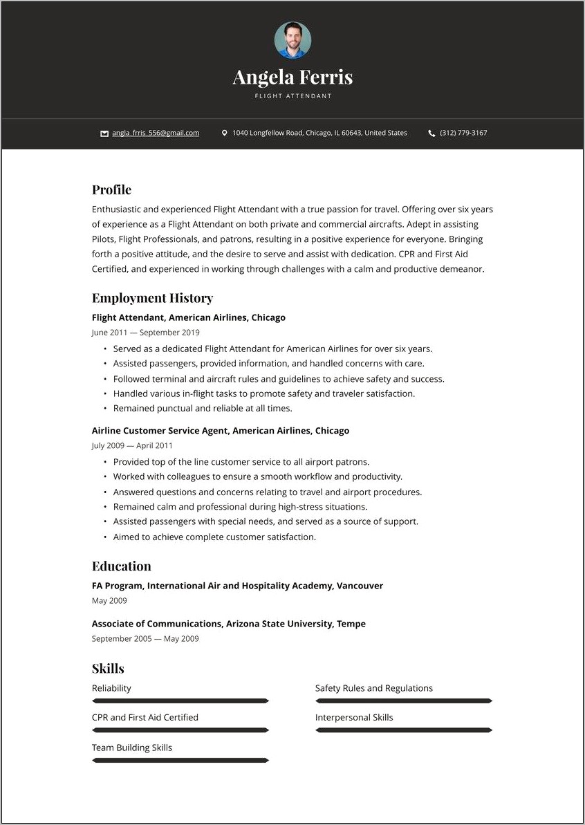 Sample Resume For Flight Attendant Without Experience