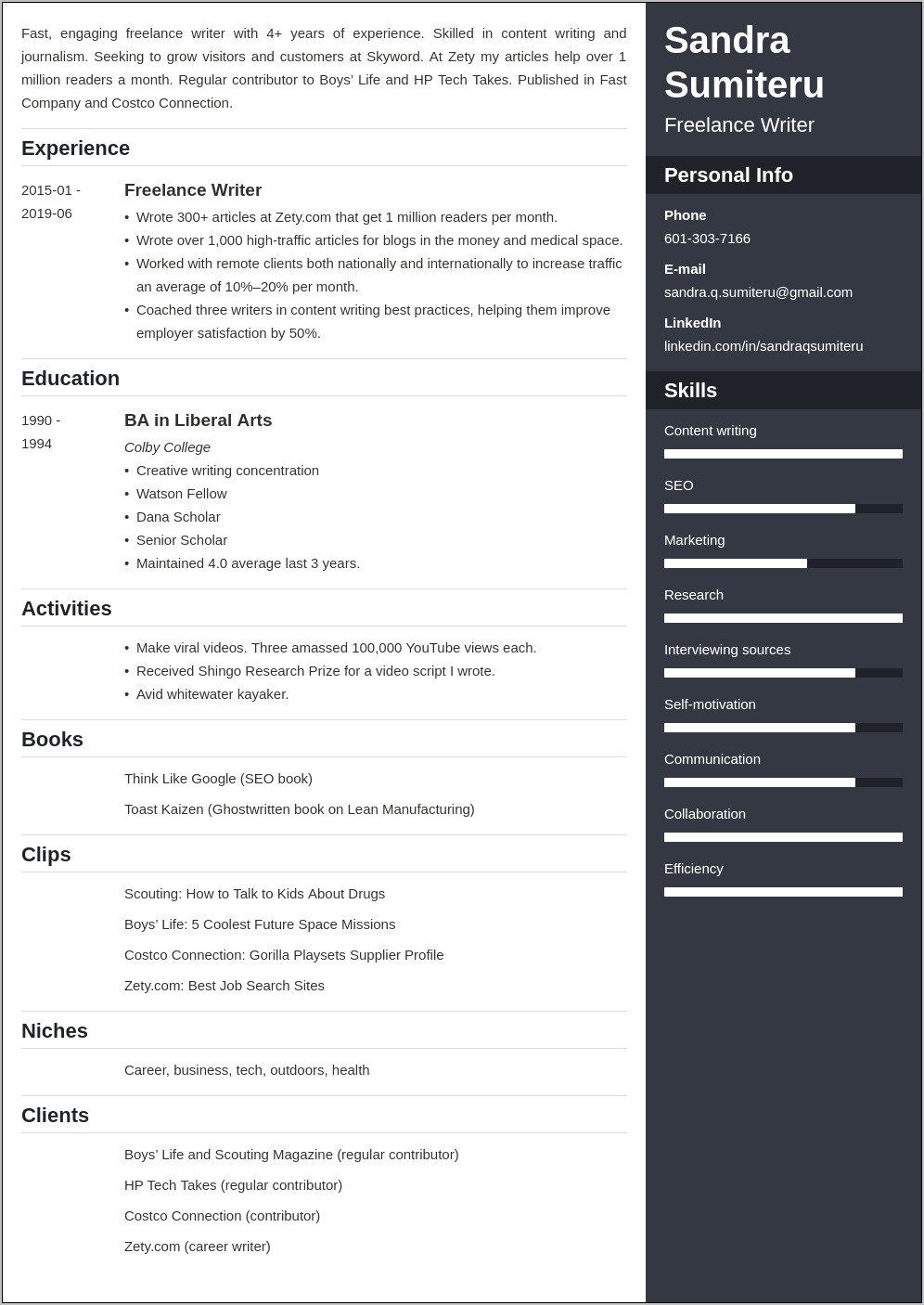 Sample Resume For Freelance Content Writer