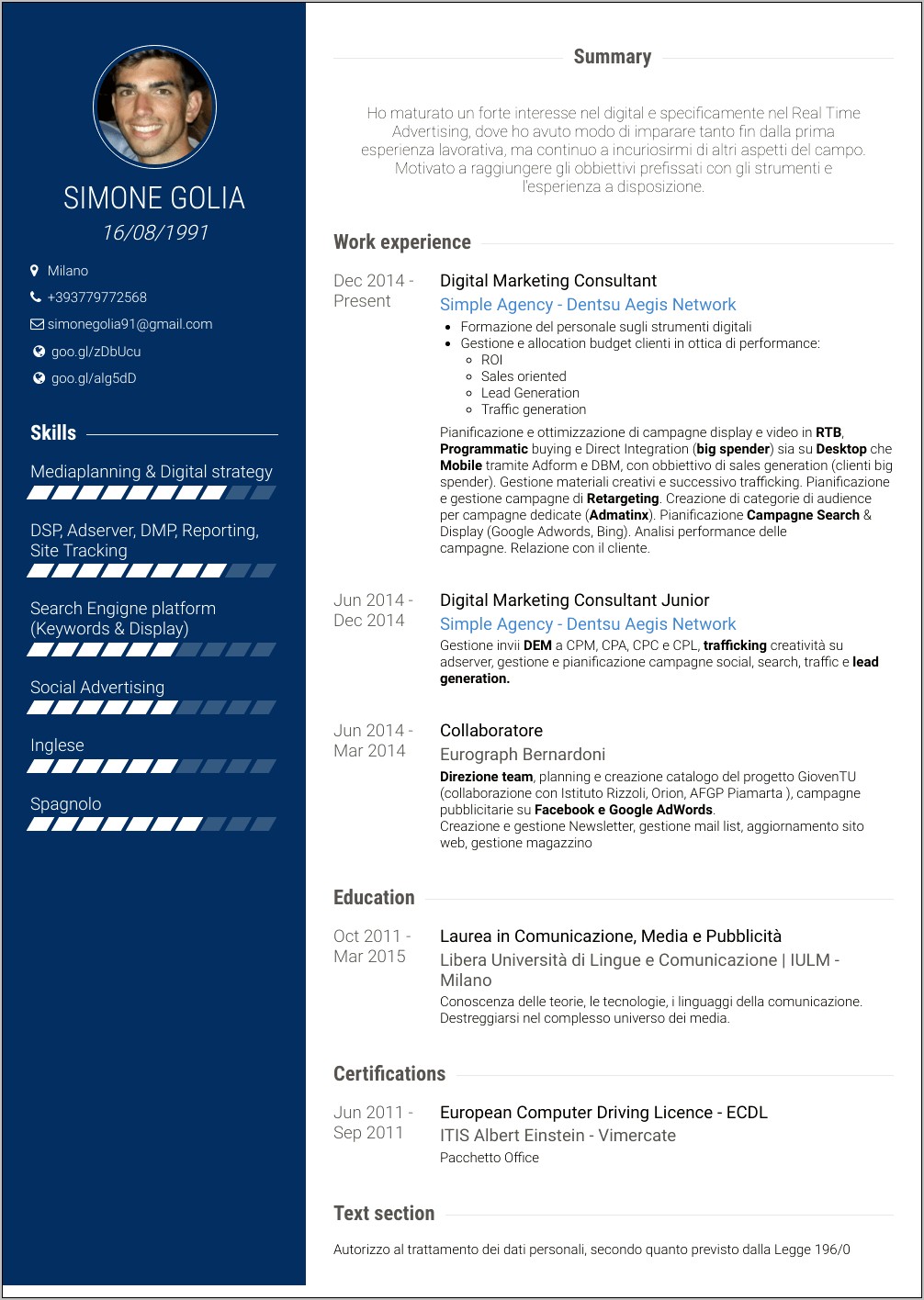 Sample Resume For Freelance Marketing Specialist