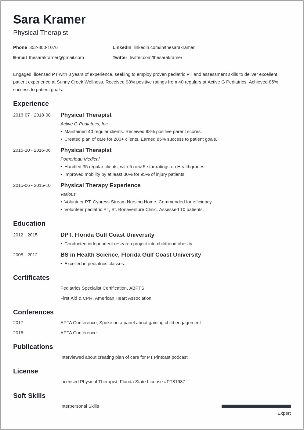 Sample Resume For Fresh Graduate Physical Therapist