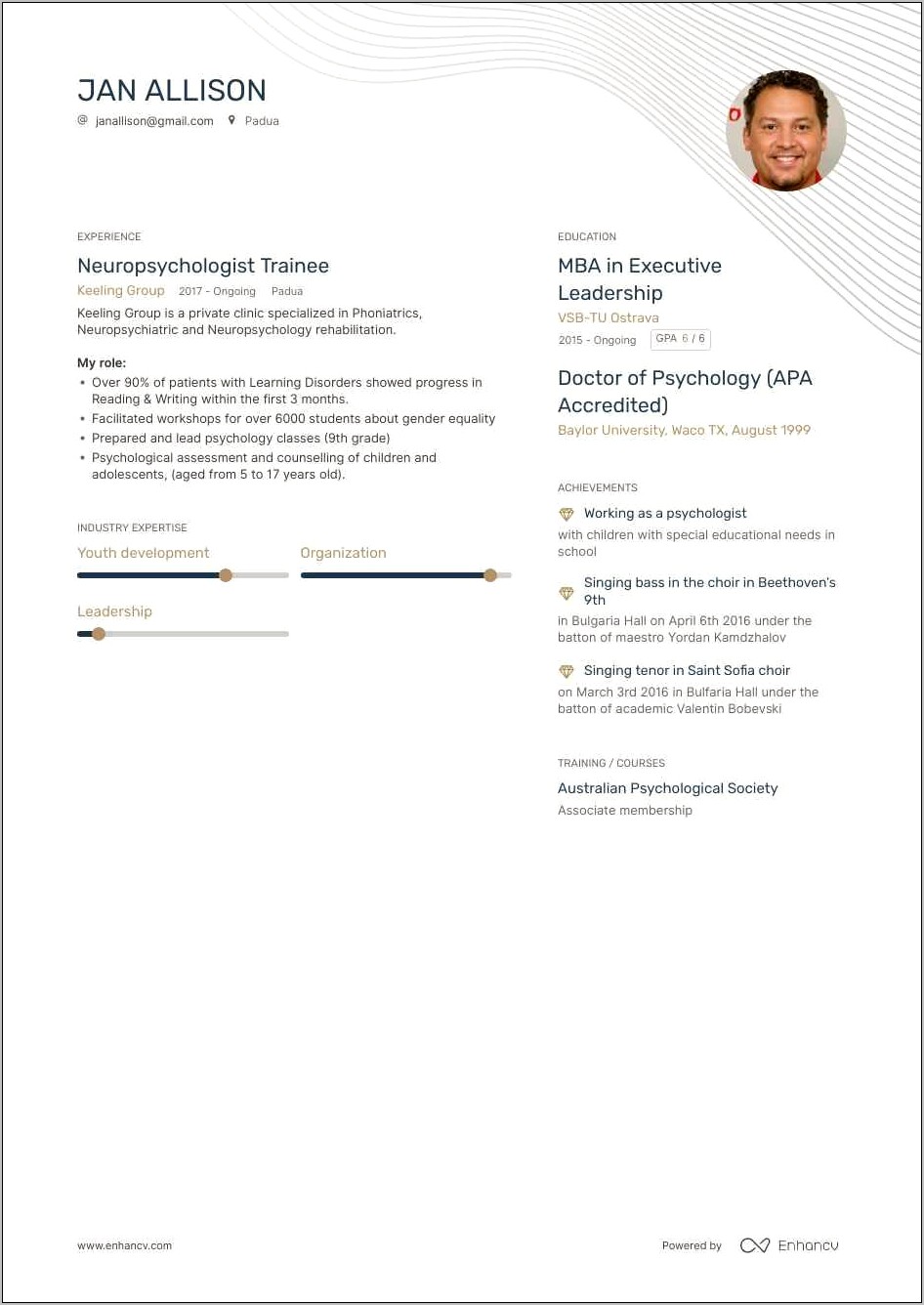 Sample Resume For Freshers In Psychology