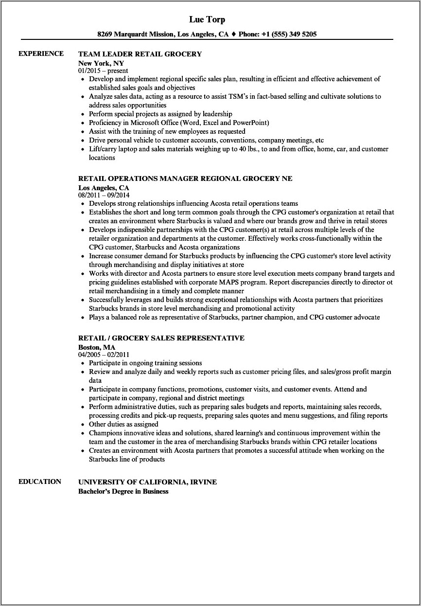 Sample Resume For Grocery Store Position