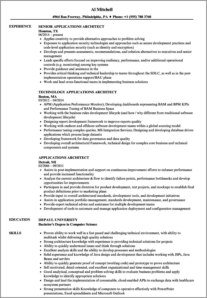 Sample Resume For H1b Visa Application