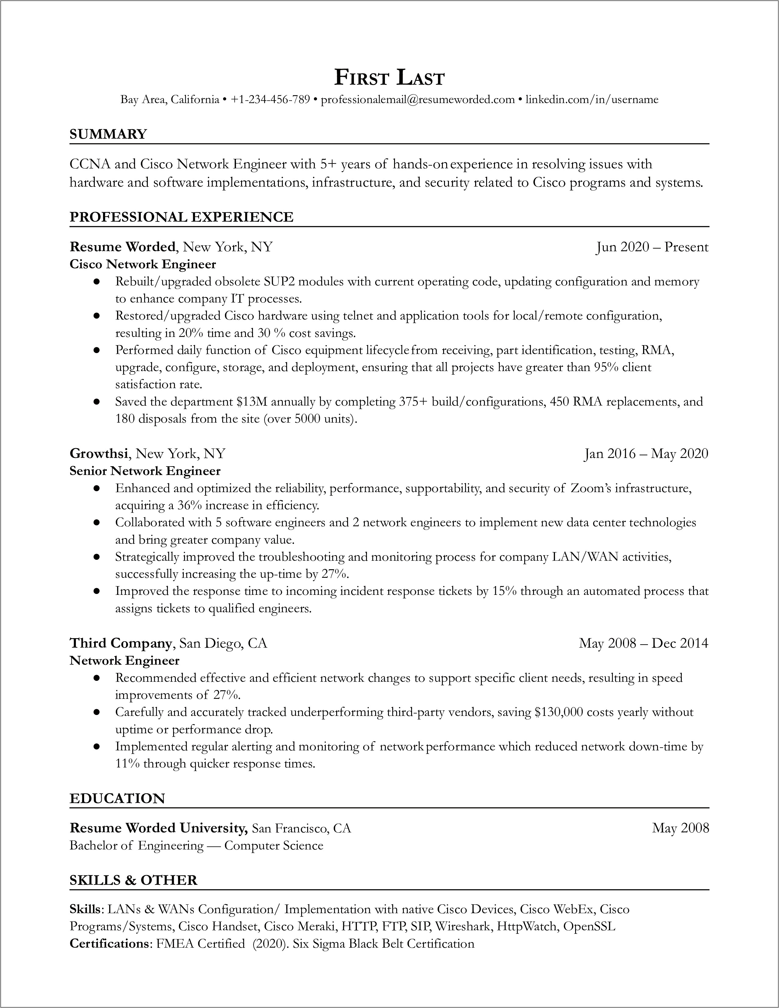 Sample Resume For Hardware And Networking For Fresher