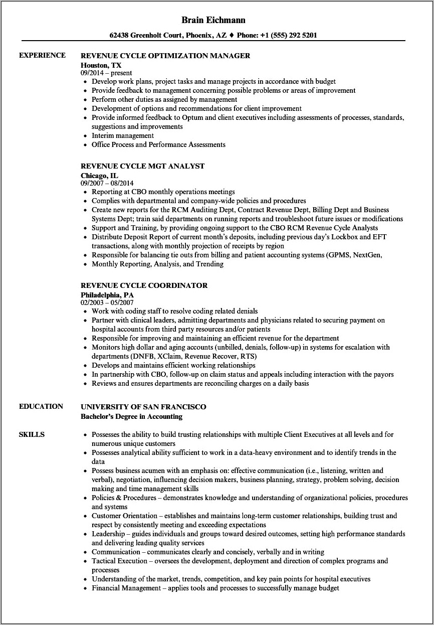 Sample Resume For Hospital Revenue Cycle Director