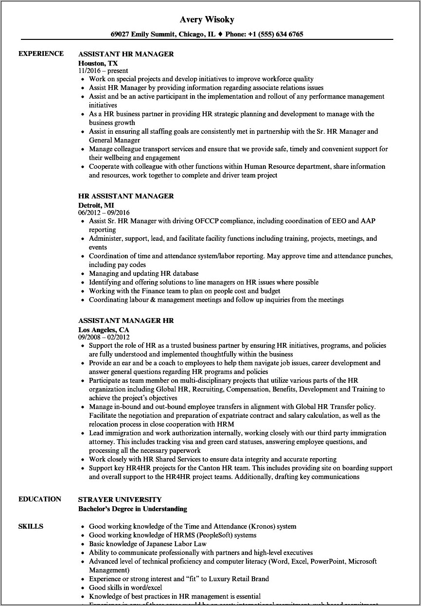 Sample Resume For Hr Executive Doc