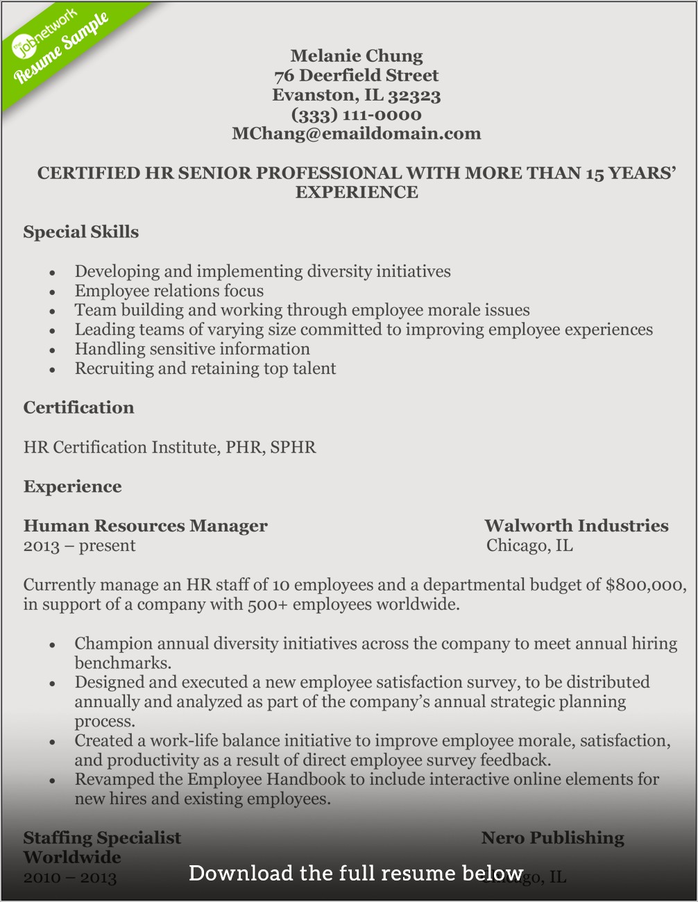 Sample Resume For Hr Job Experienced In India