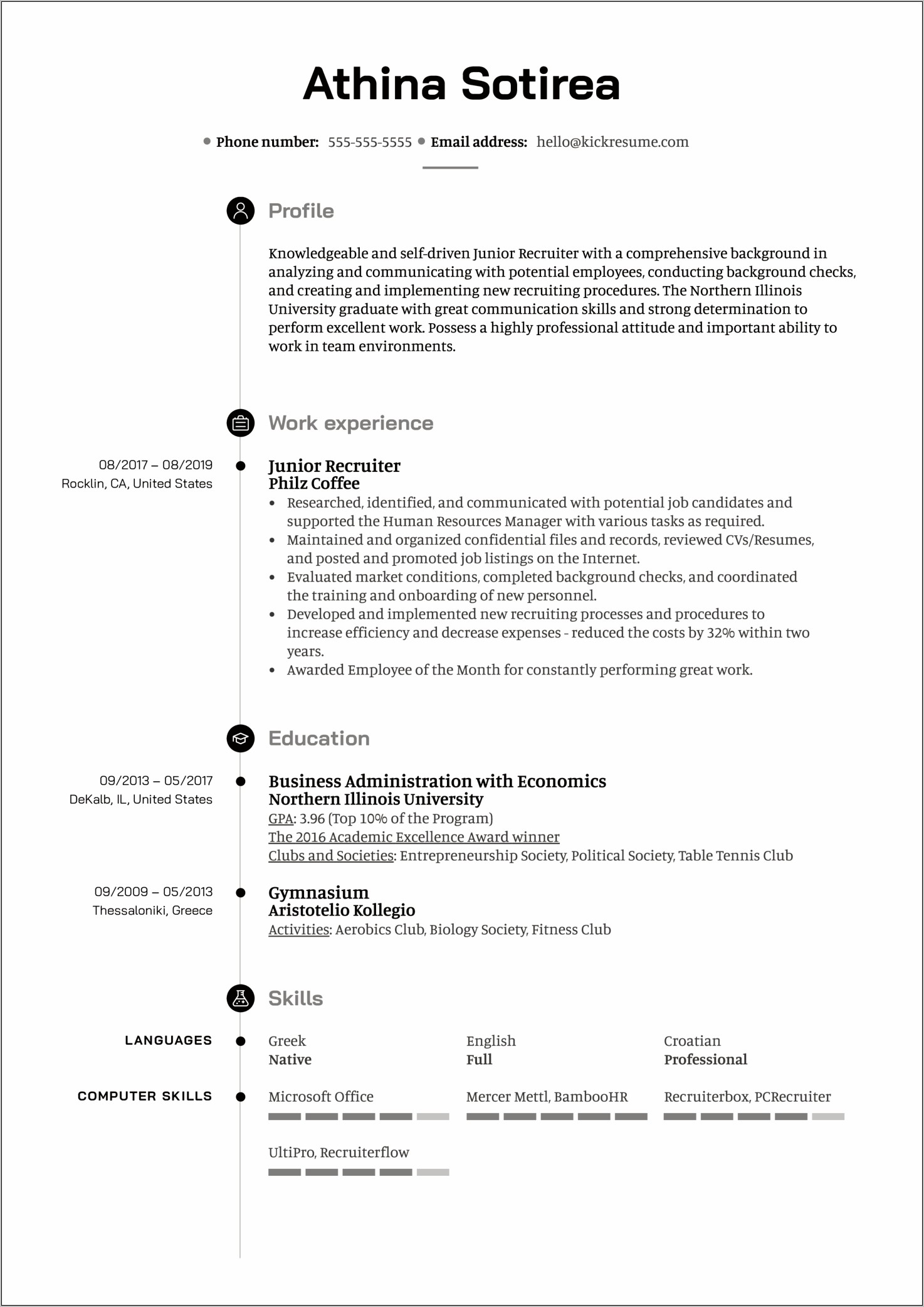 Sample Resume For Hr Recruiter Position