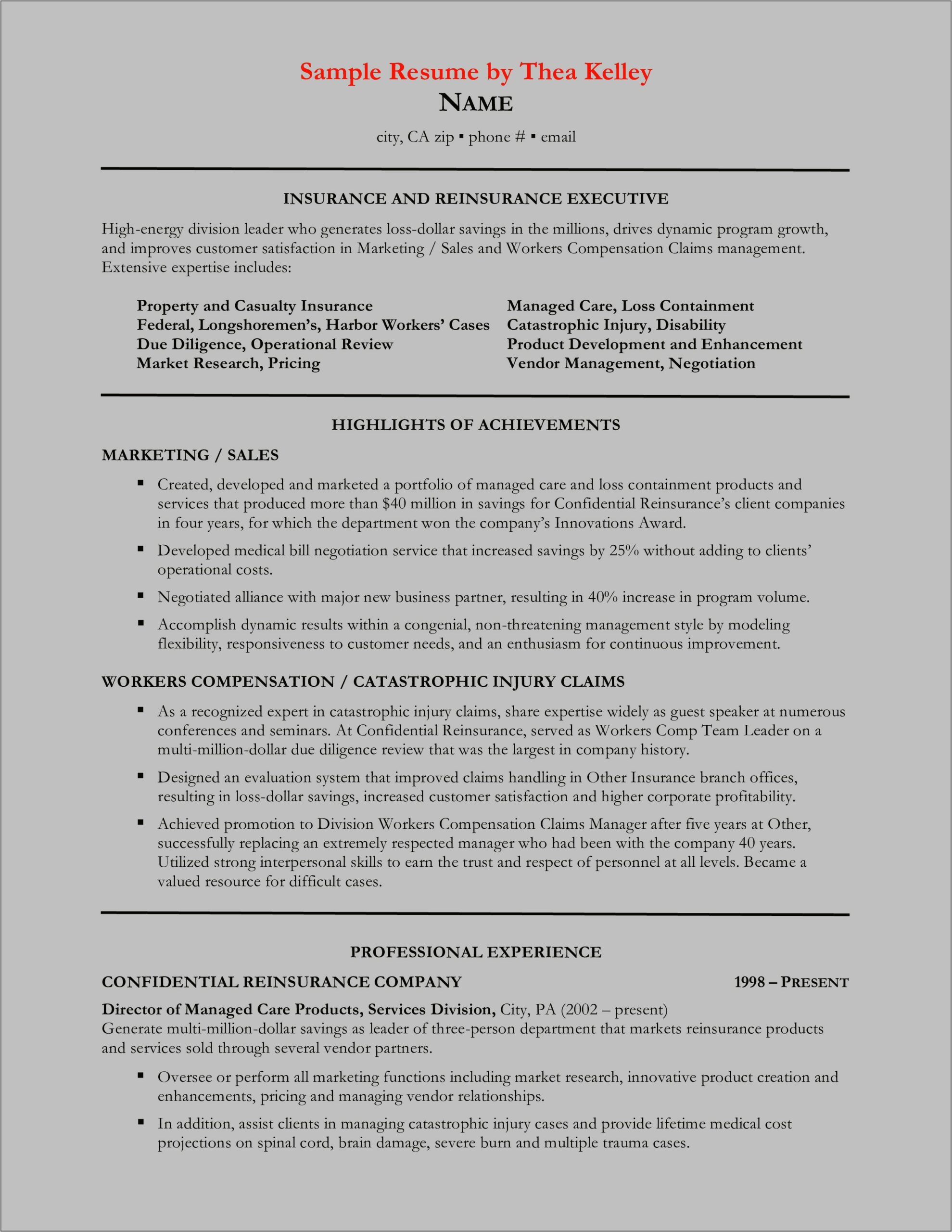 Sample Resume For Insurance Operations Manager