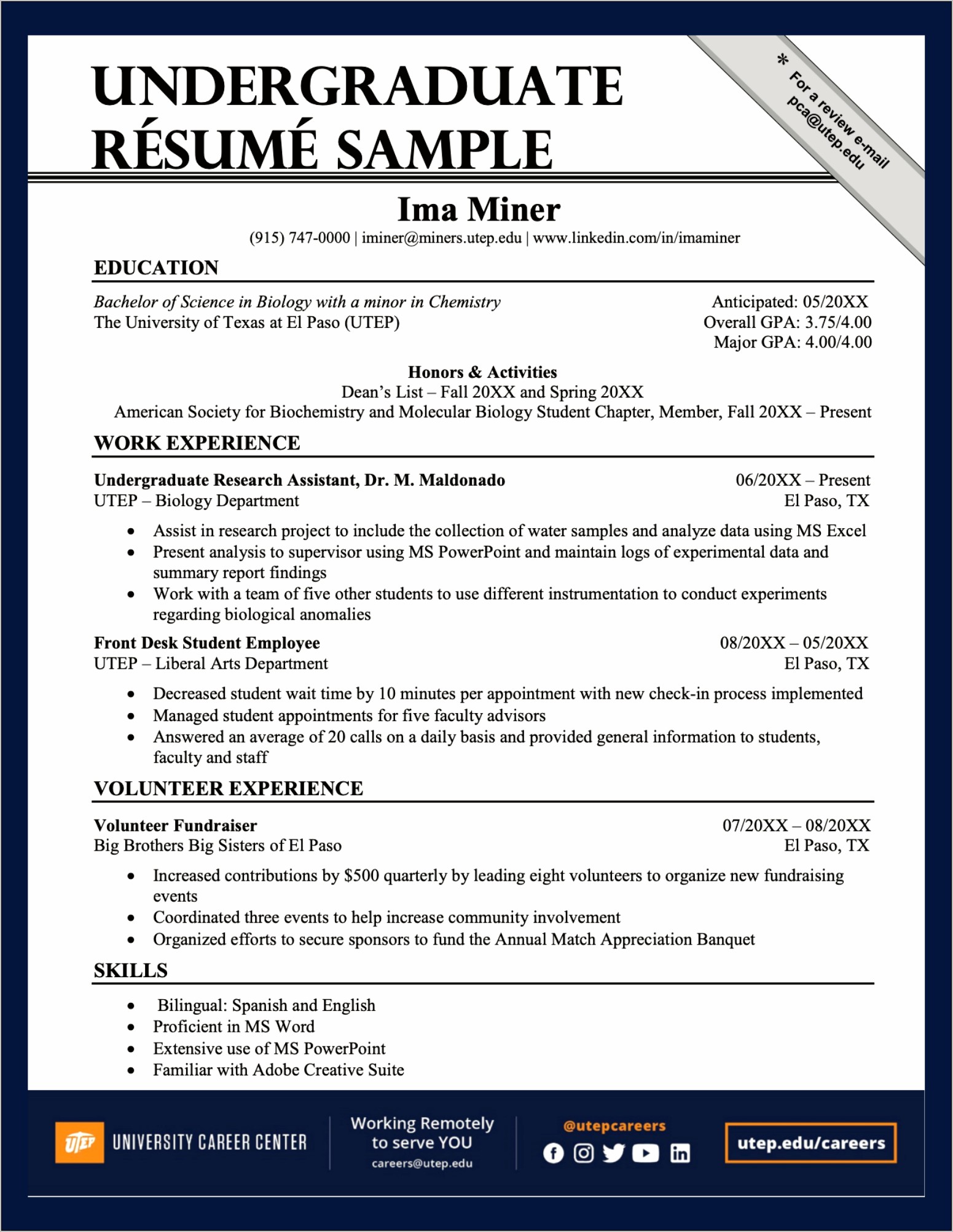 Sample Resume For Internship In Chemistry