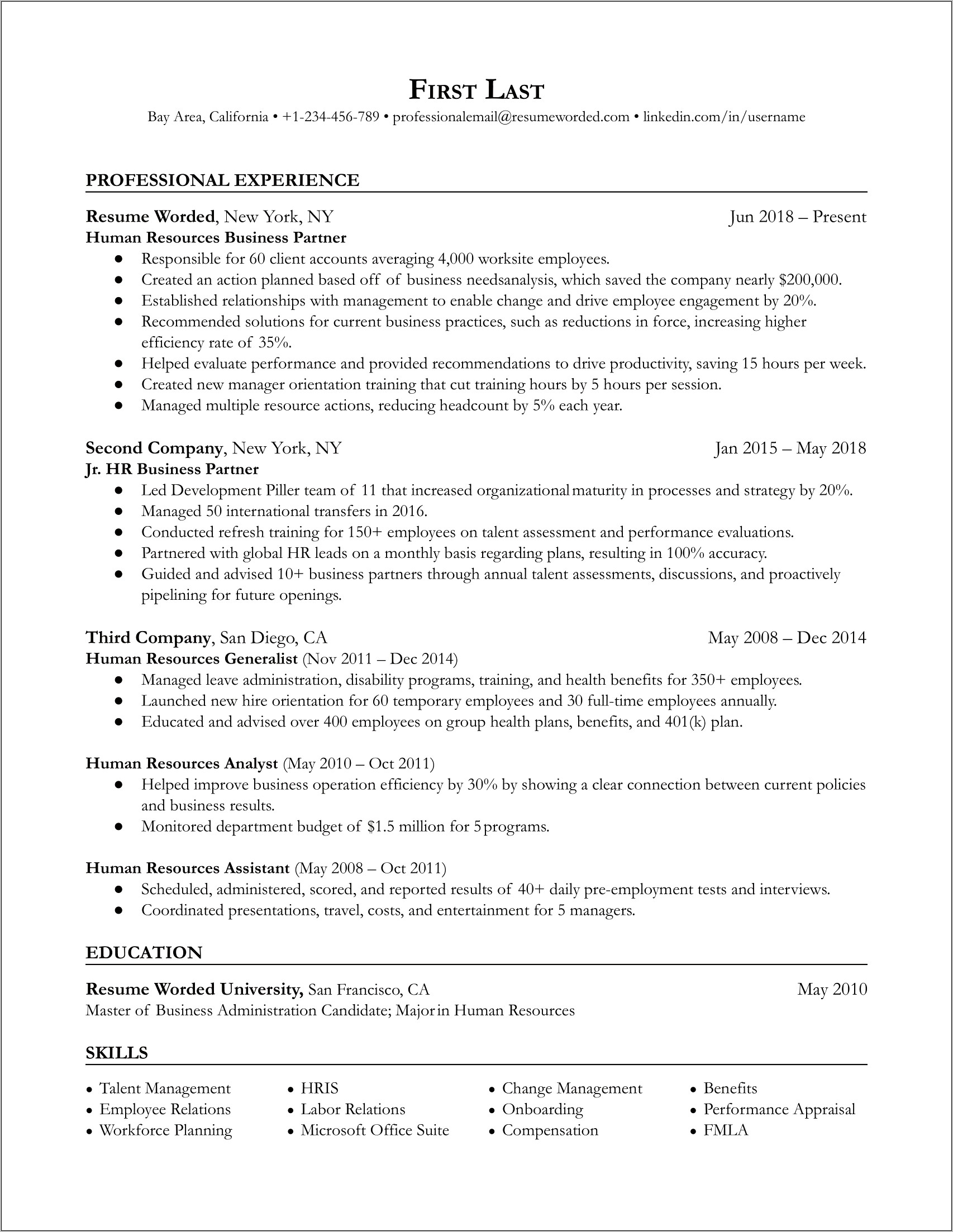 Sample Resume For Internship In Human Resource