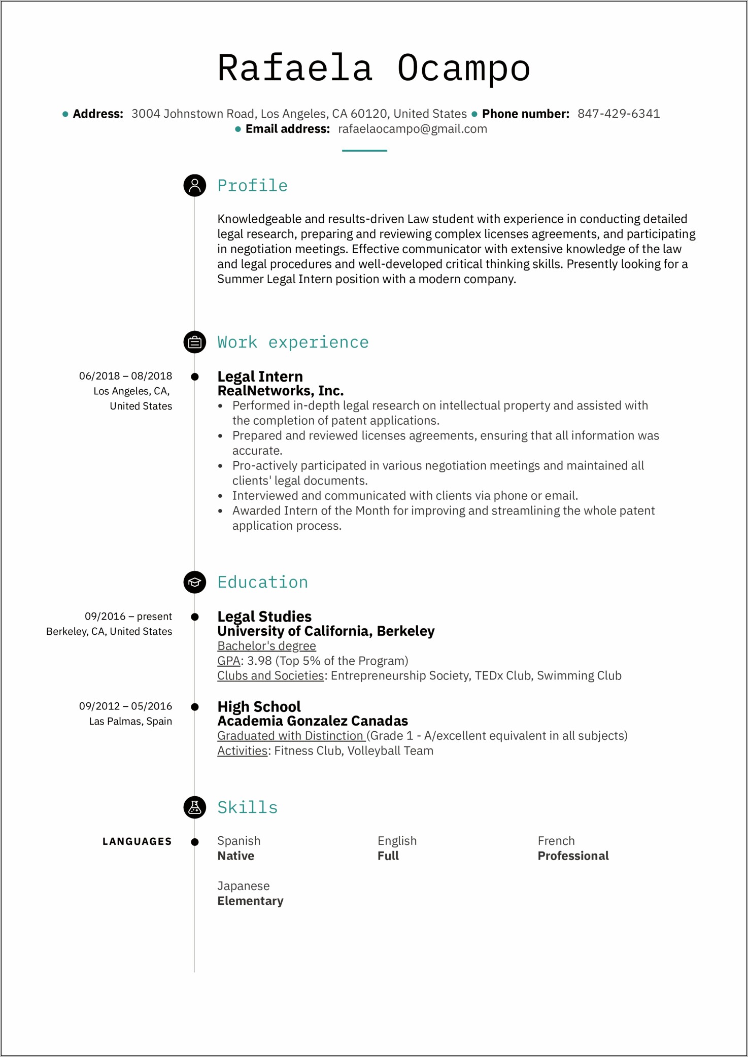 Sample Resume For Internship In Law Firm