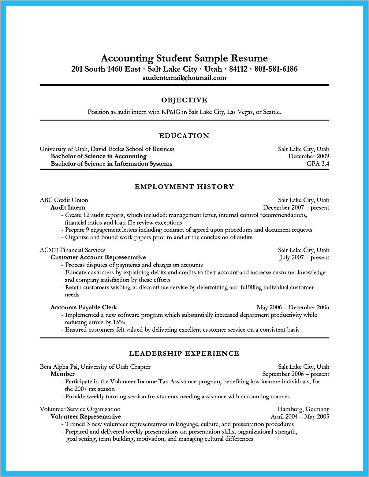 Sample Resume For Internship With No Experience
