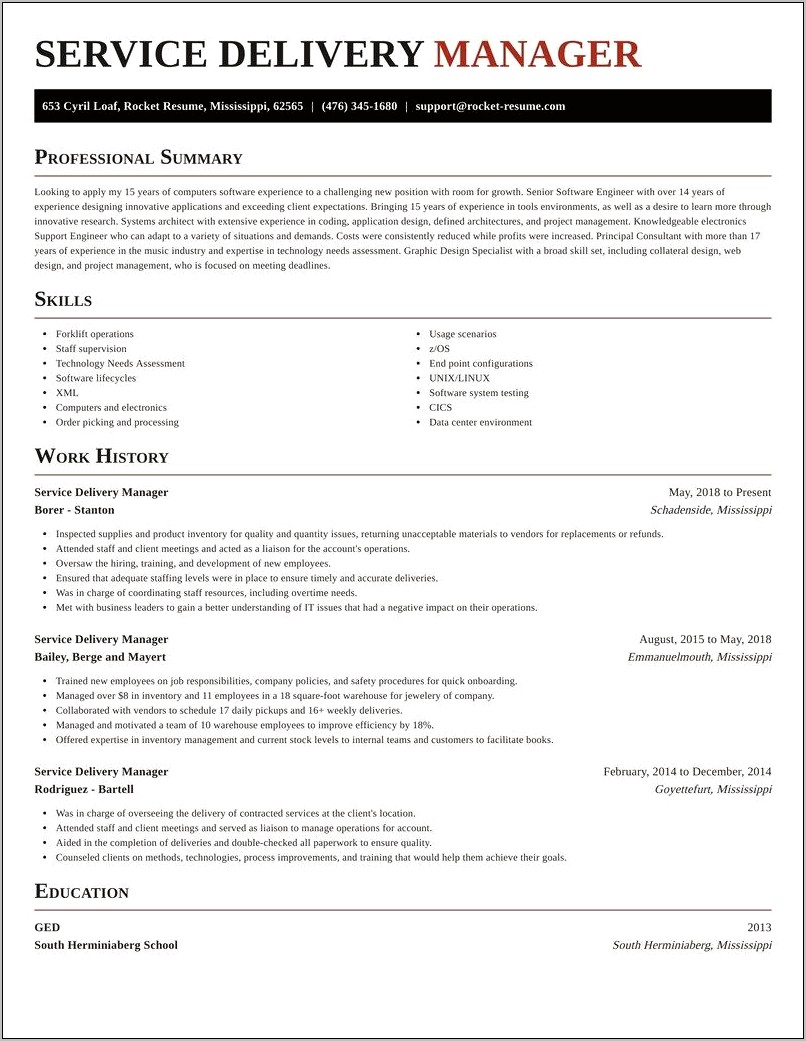 Sample Resume For It Delivery Manager