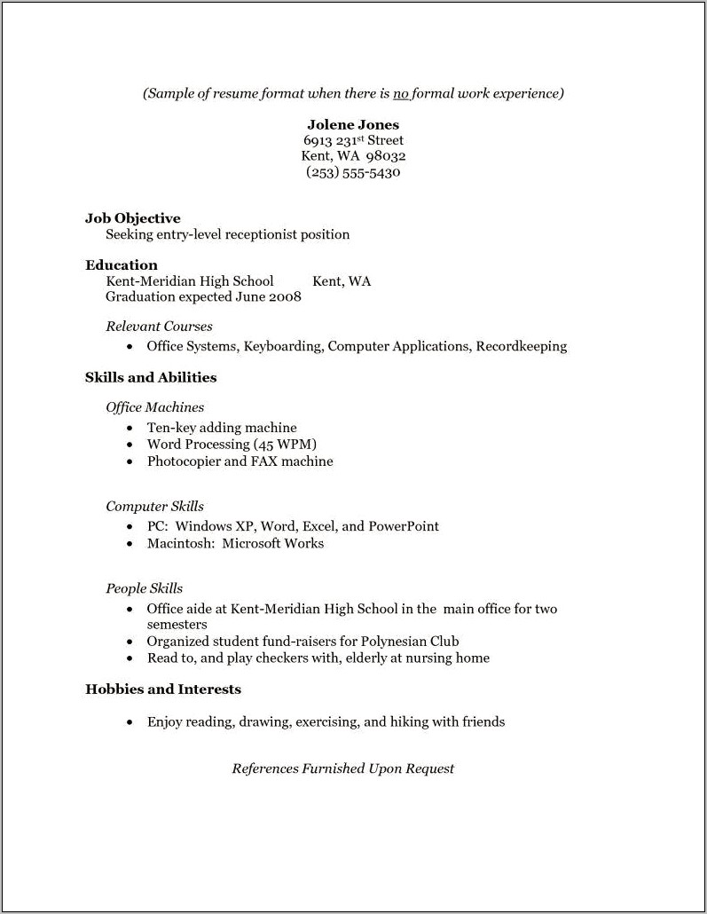 Sample Resume For It Students With No Experience