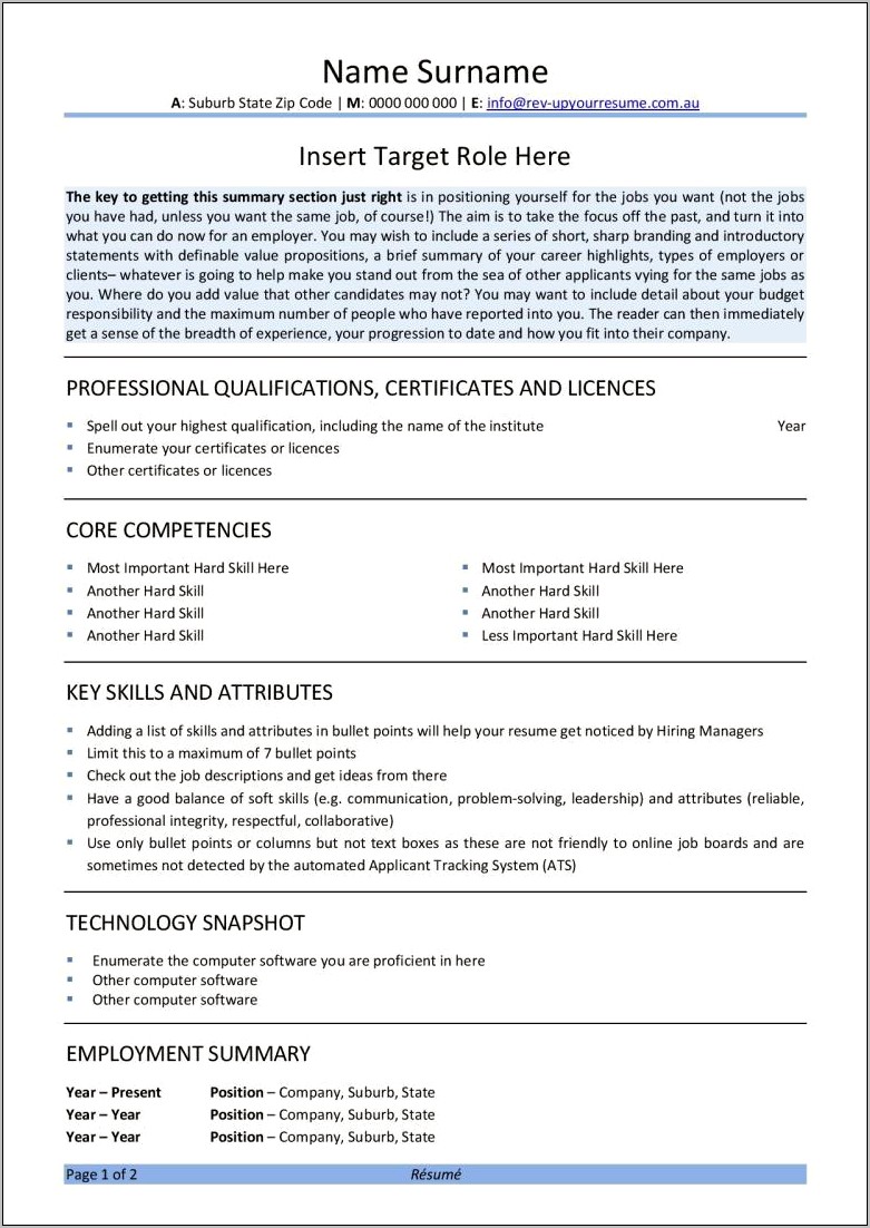 Sample Resume For Job Application In Australia