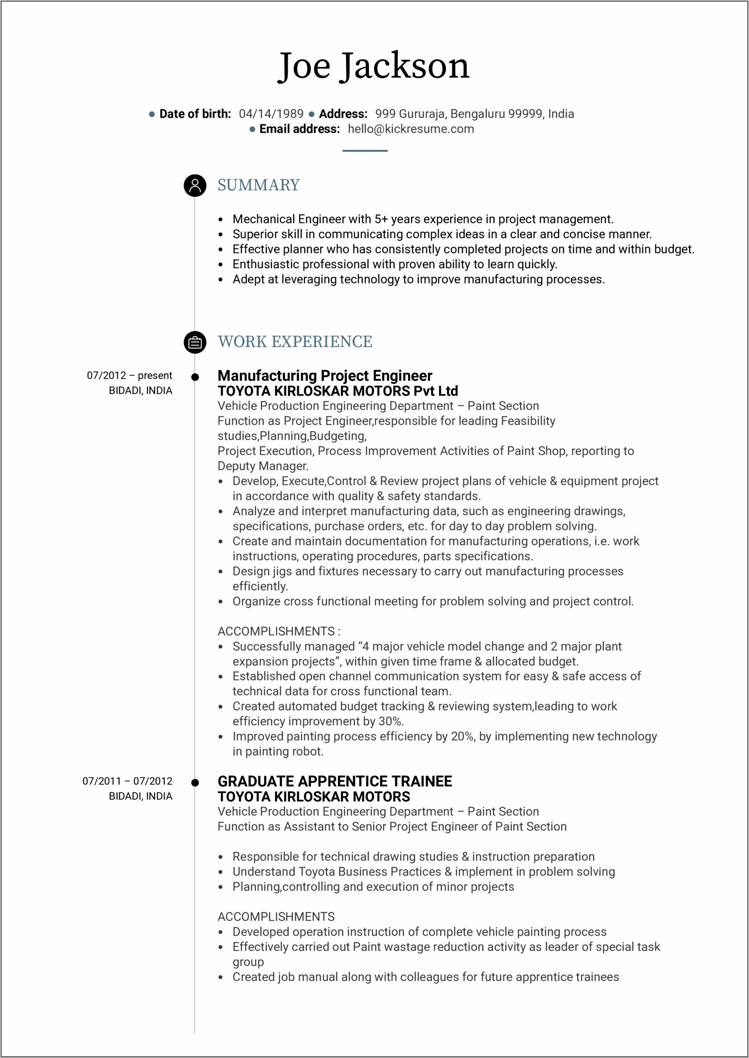 Sample Resume For Jobs In India