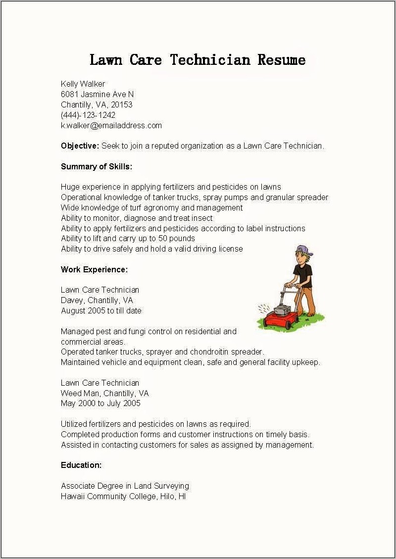 Sample Resume For Lawn Care Owner