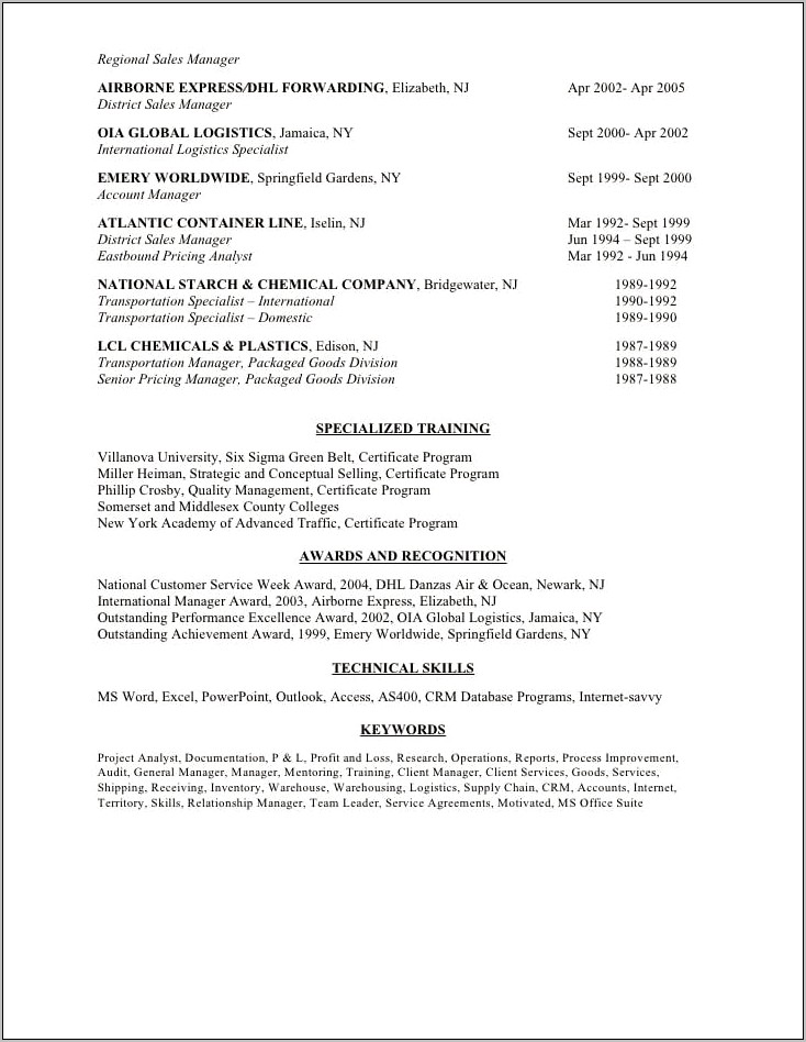 Sample Resume For Lcl Import Customer Service