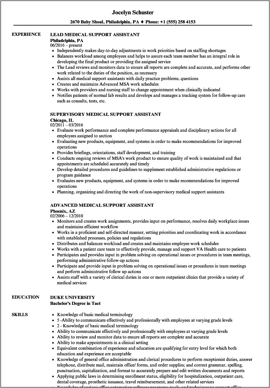 Sample Resume For Lead Medical Assistant