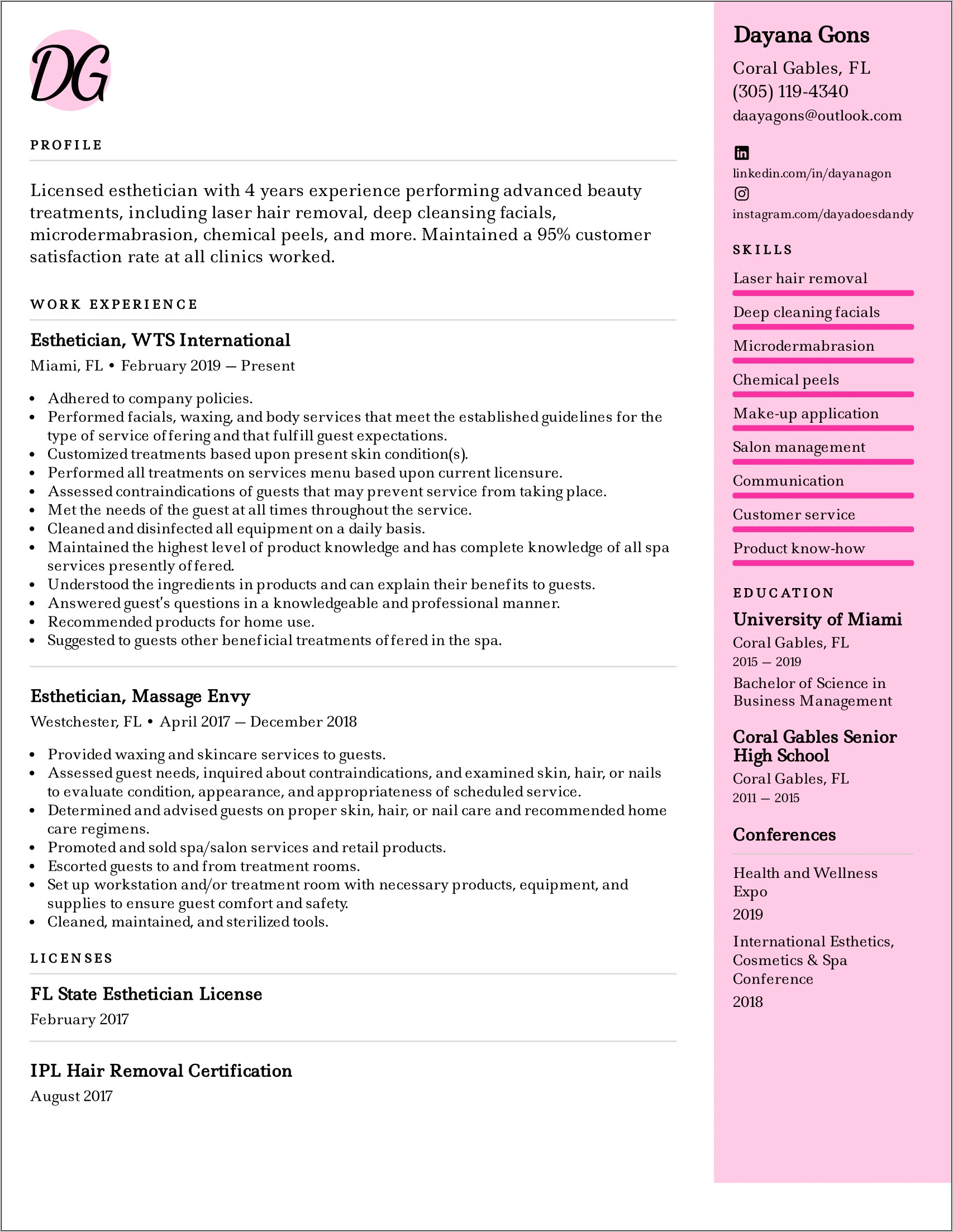 Sample Resume For Licensed Cosmetologist No Experience 2018