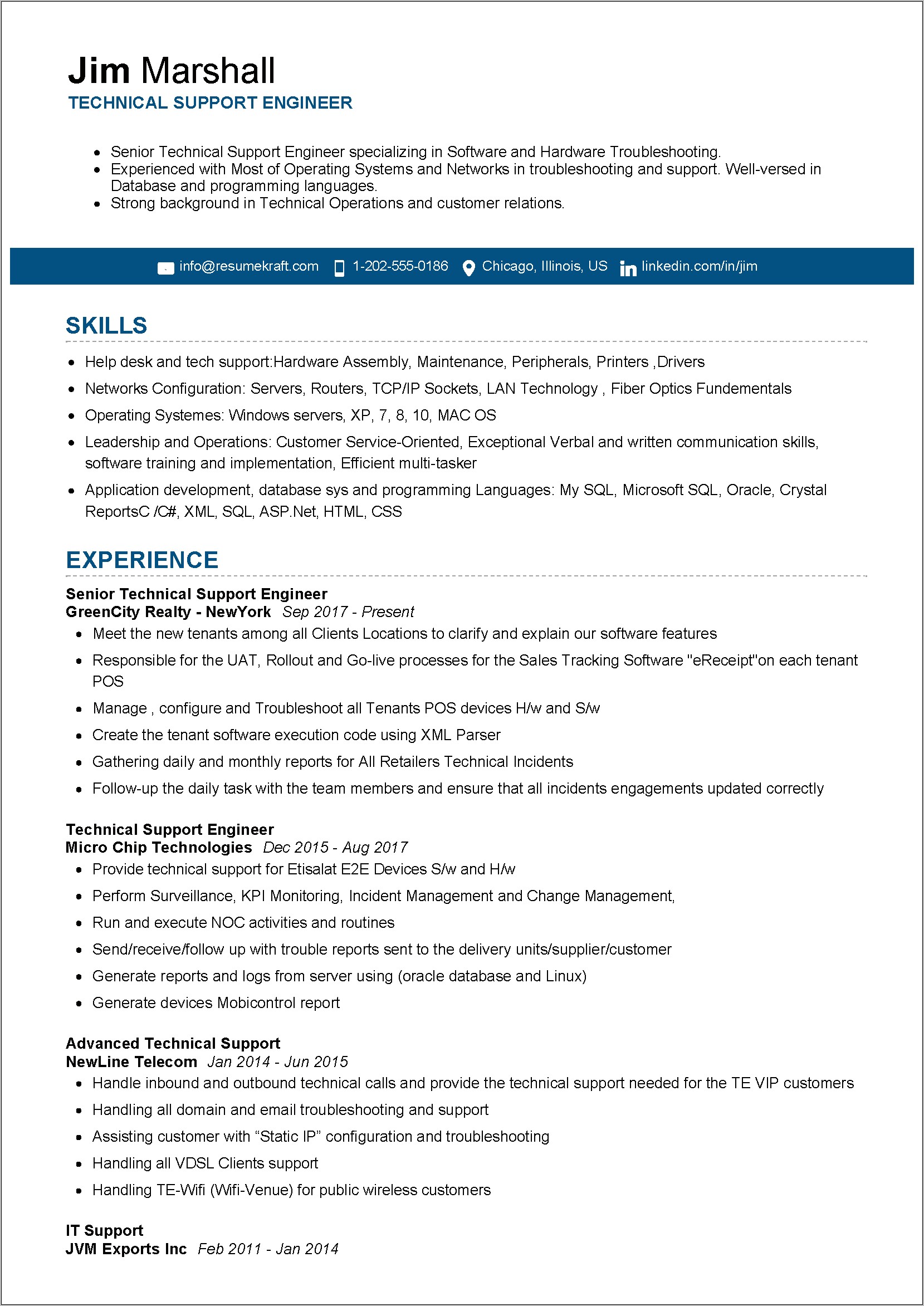 Sample Resume For Linux Support Engineer