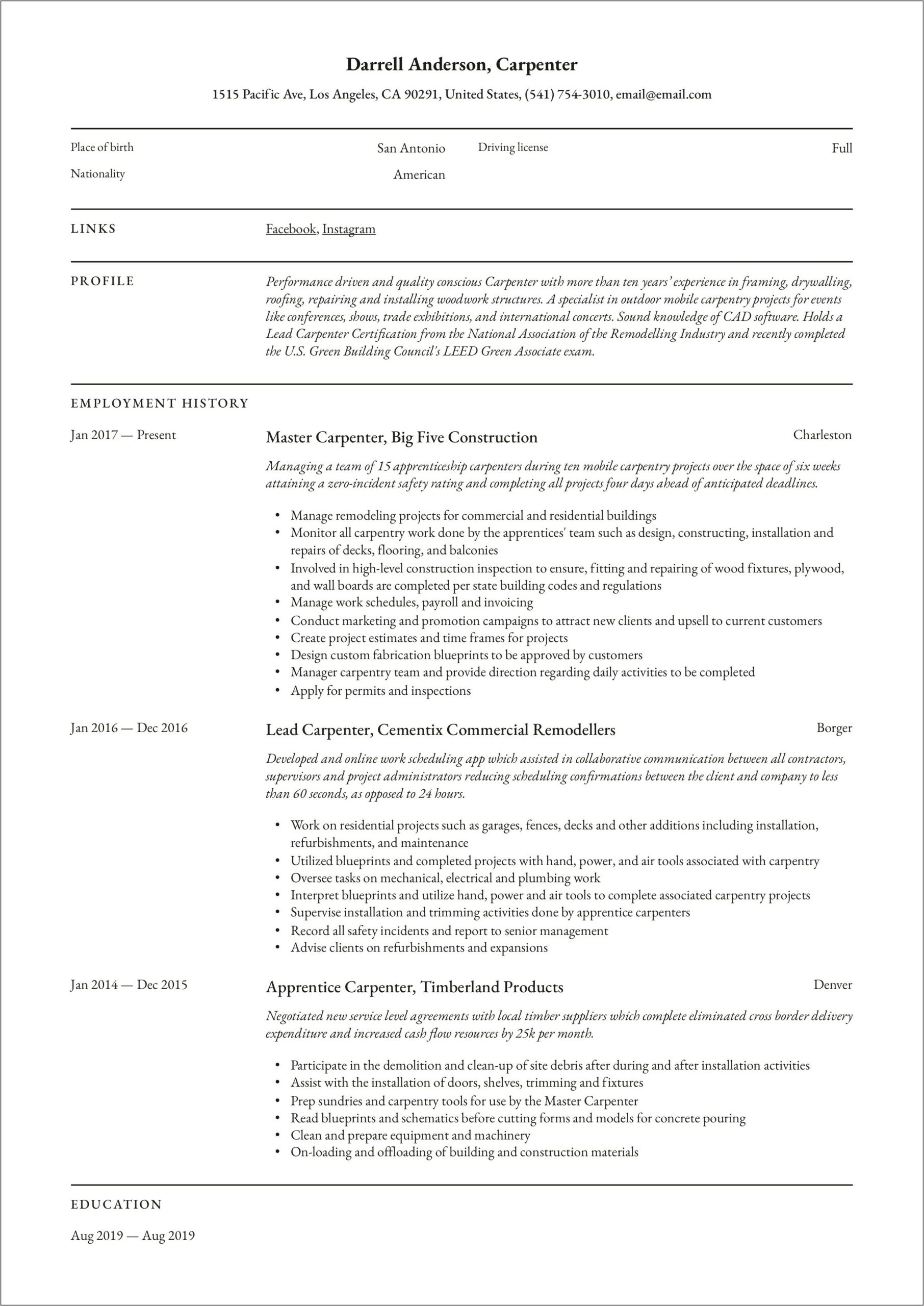 Sample Resume For Marine Transportation Apprenticeship