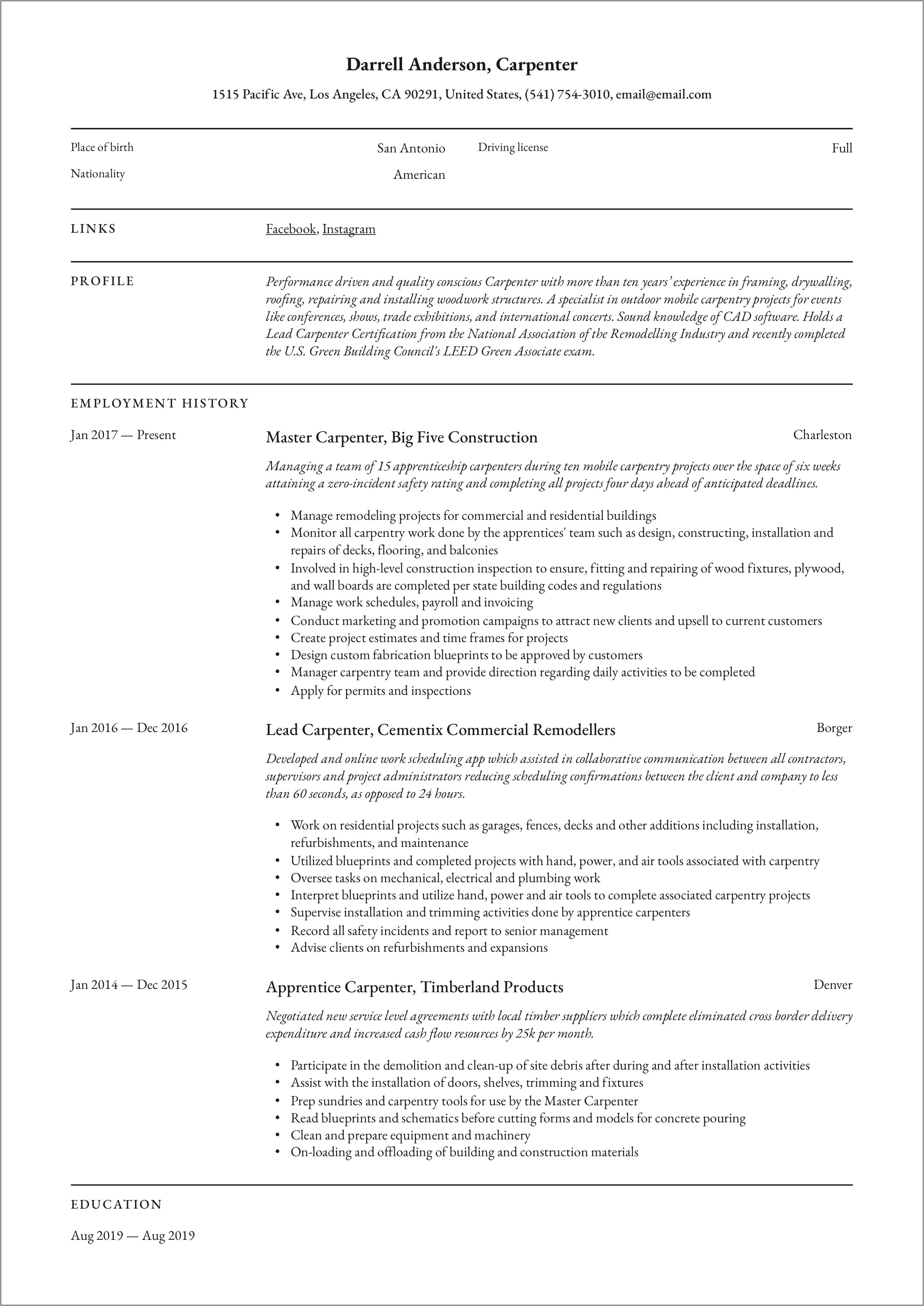 Sample Resume For Marine Transportation Apprenticeship