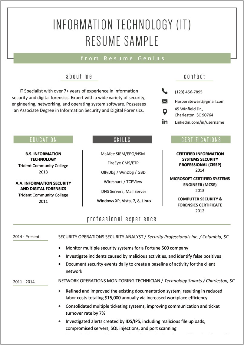 Sample Resume For Masters In Information Sysyems Student