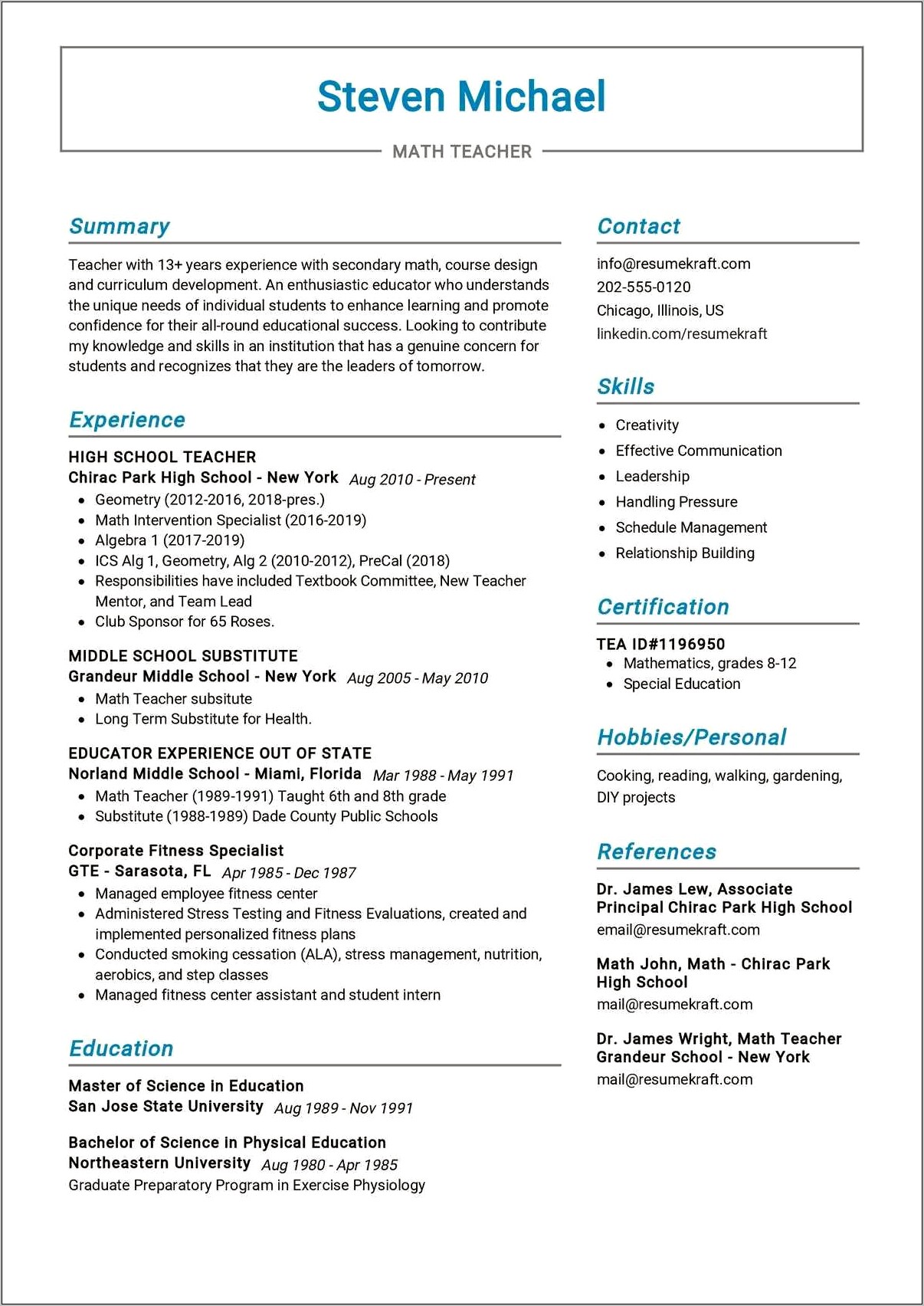 Sample Resume For Mathematics Teachers In The Philippines