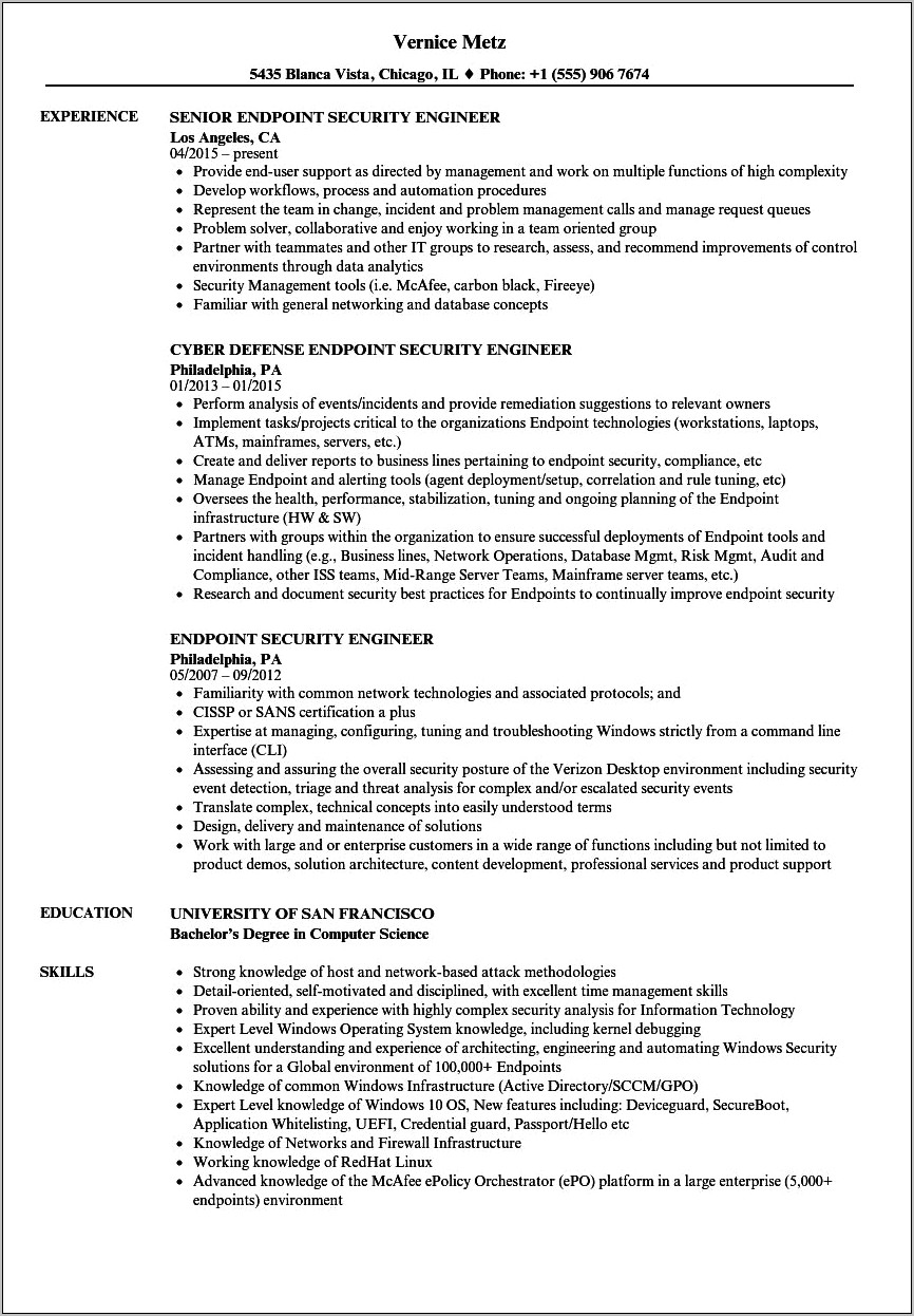 Sample Resume For Mcafee Epo Administrator
