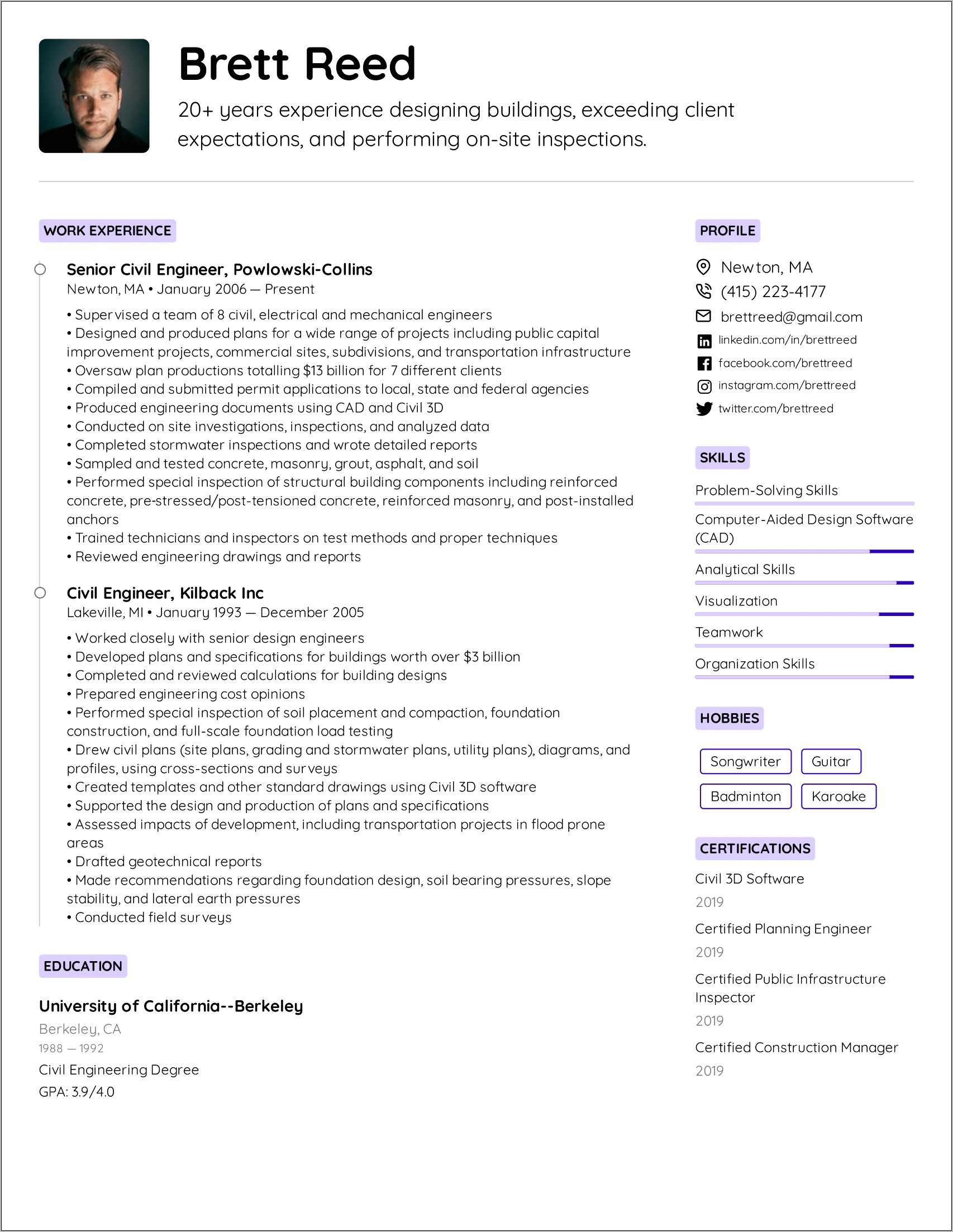 Sample Resume For Mechanical Engineer In Construction