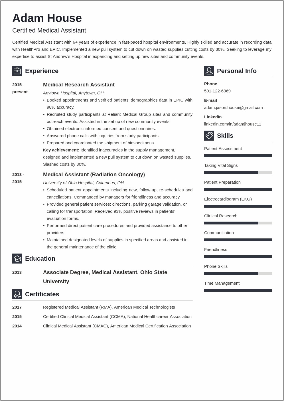 Sample Resume For Medical Assistant With Experience
