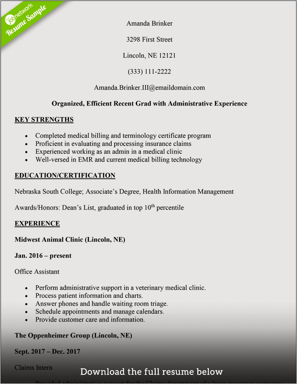Sample Resume For Medical Billing And Coding Graduate