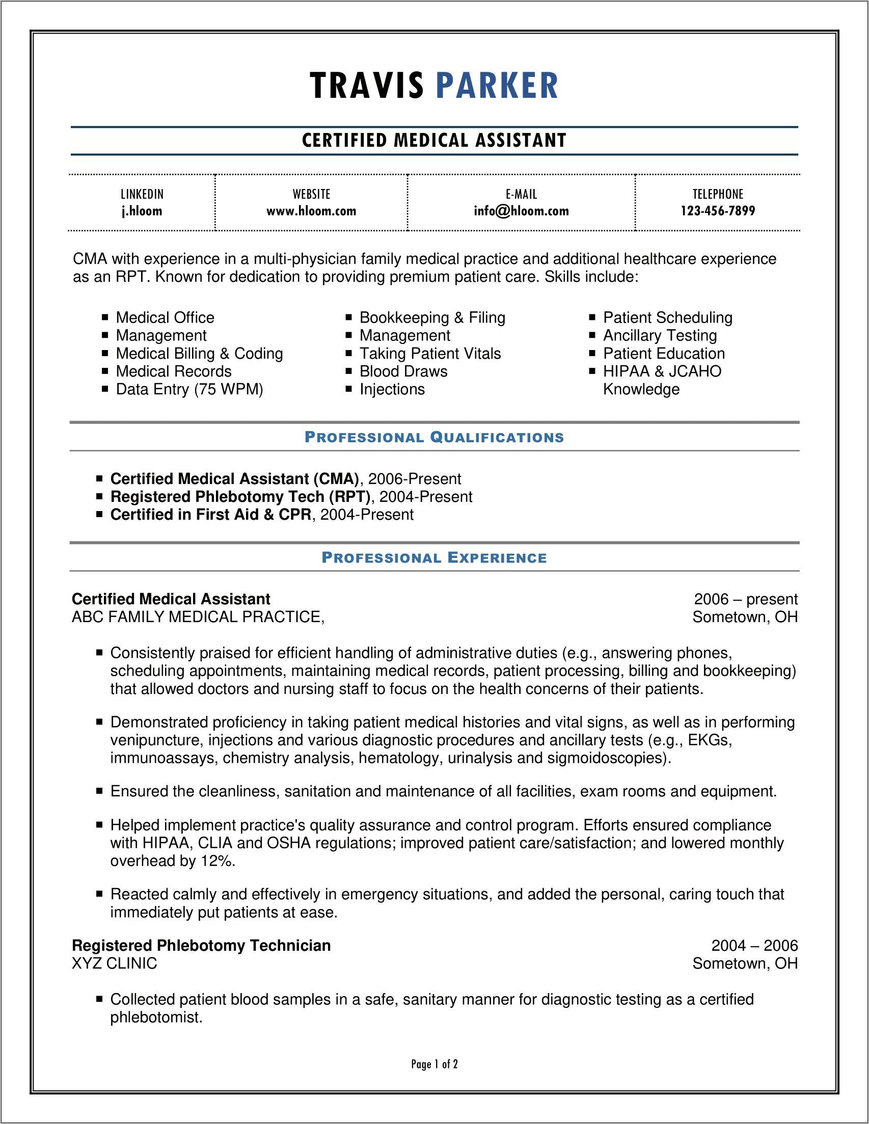 Sample Resume For Medical Billing With No Experience