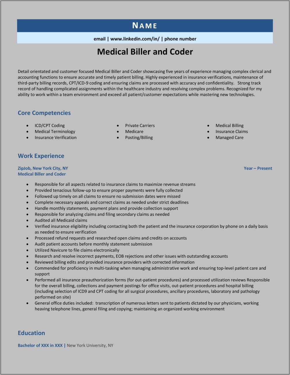 Sample Resume For Medical Coding And Billing