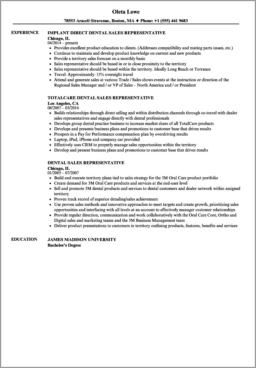 Sample Resume For Medical Device Sales Rep