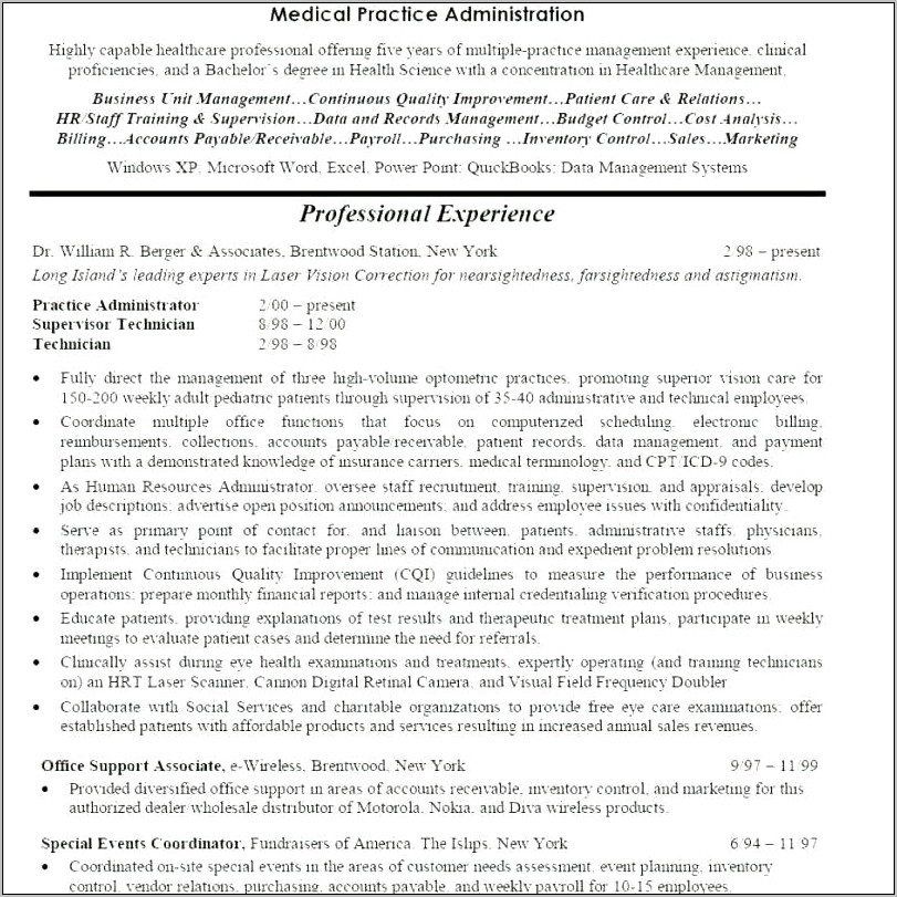 Sample Resume For Medical Office Administrator