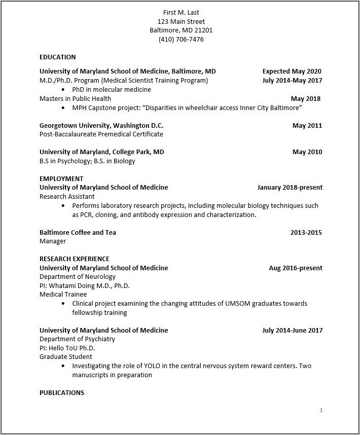 Sample Resume For Medical Student Getting Into Residency