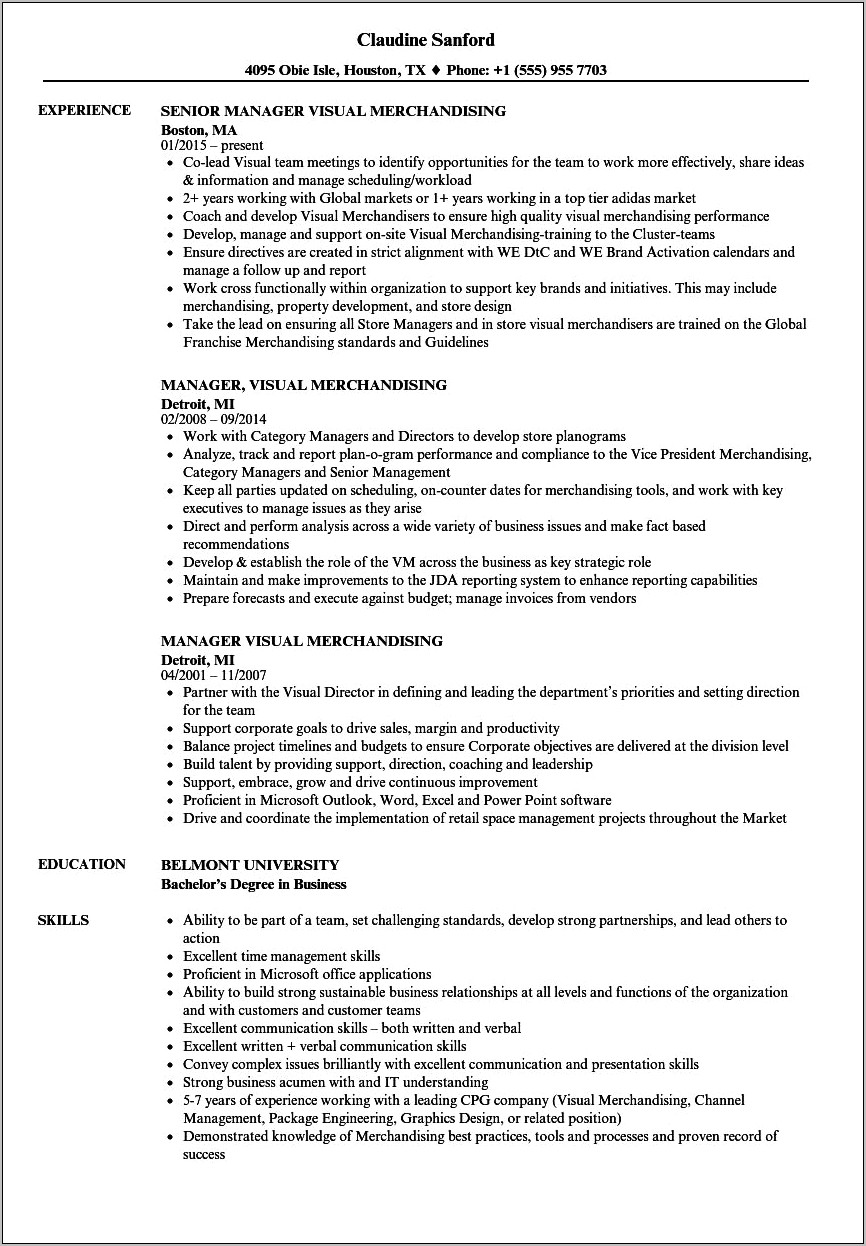Sample Resume For Merchandiser Job Description