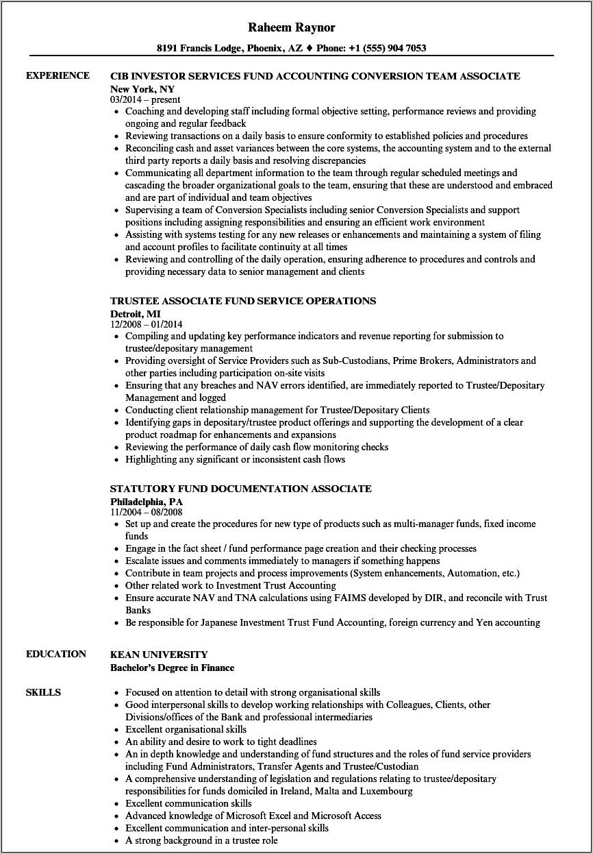 Sample Resume For Mutual Fund Operations In India